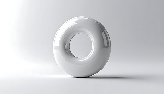 isolated white torus shape, geometric form with smooth reflective surface on a subtle gradient background, clean studio lighting