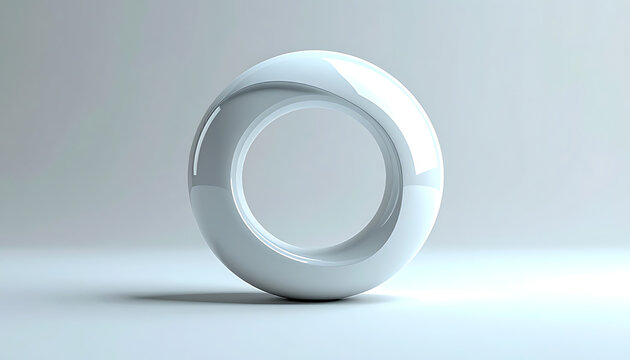Isolated white torus ring object with smooth reflective surface and subtle shadows, abstract 3d render