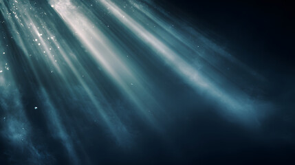 Fototapeta premium Abstract light rays background soft blue mist glowing particles dark space atmospheric scene