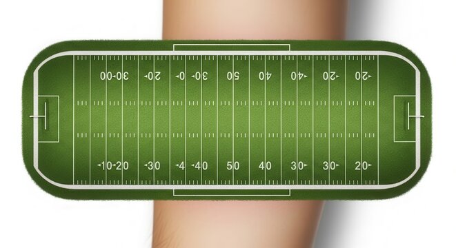 American Football Field Graphics Overlay on Human Arm Skin Texture.