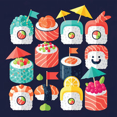 Colorful sushi rolls and pieces served. © JB