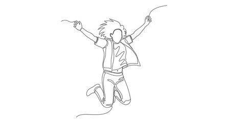Fototapeta premium Joyful Person Jumping With Arms Up, Continuous Line Art