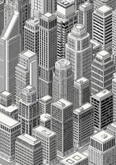 Naklejka premium Monochromatic Skyscraper Cityscape - Aerial View of Dense Urban Architecture
