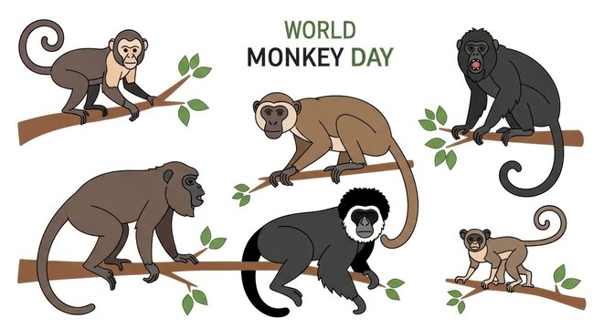 World Monkey Day illustration primates.