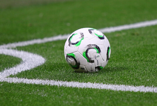 Decathlon Kipsta - Official UEFA Conference League Match Football on the grass seen during the Final game Crystal Palace v Rayo Vallecano at Leipzig Stadium in Leipzig, Germany