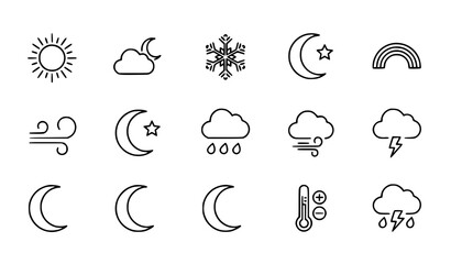 Obraz premium Climate and forecast outline icon collection vector illustration