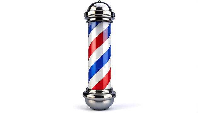Traditional barber pole with red, white, and blue stripes, symbolizing a vintage barbershop and grooming services