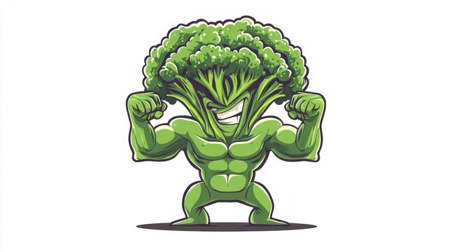 Broccoli Superhero Posing, Healthy Food Cartoon