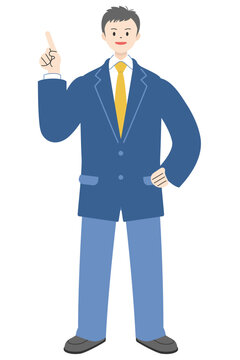 笑顔で人差し指を立て指差しポーズをする制服姿の男子高校生の全身イラスト3