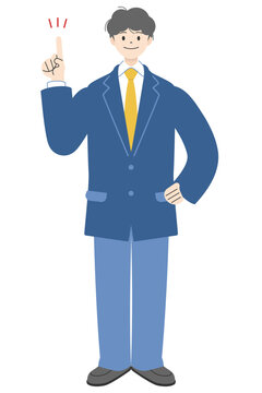 笑顔で人差し指を立て指差しポーズをする制服姿の男子高校生の全身イラスト1