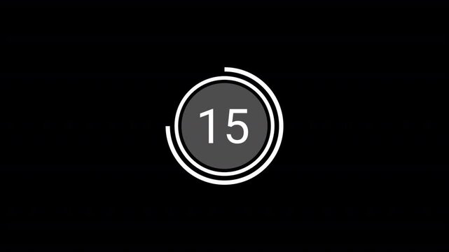 countdown timer one minute animation from twenty to zero second animation on black background with alpha channel.