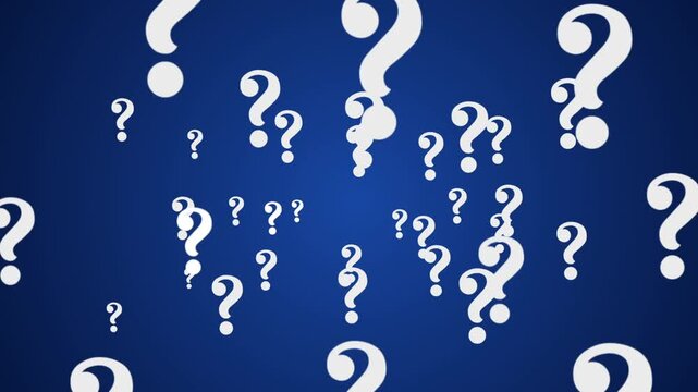 Abstract white question mark animation on deep blue background, seeking answers and solutions.