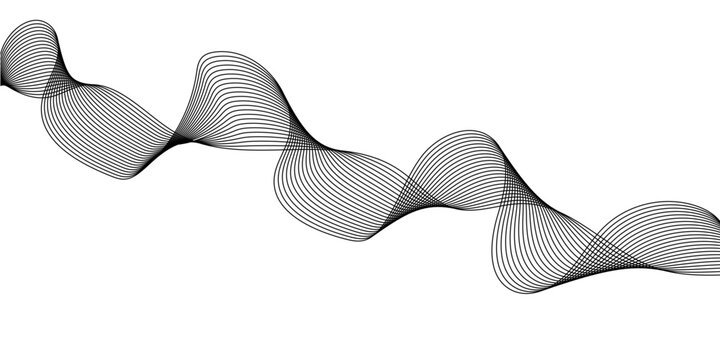 Abstract black wave lines vector background, modern geometric sinusoidal pattern, 3D oscillation design, sound light motion curve illustratio
