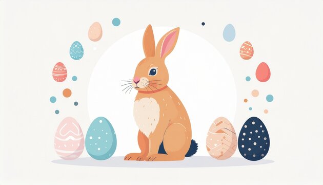 Clean minimalist illustration of an Easter celebration with a simple stylized rabbit silhouette for holiday cards and seasonal marketing banners