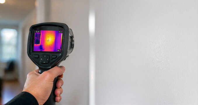 Thermal imaging inspection detecting heat loss or hidden issues on interior wall in residential property for energy efficiency and maintenance.