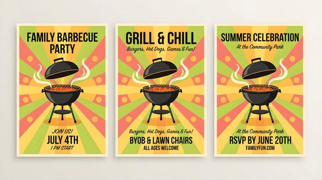 Retro Barbecue Party Invitations Summer Grill Celebration Community Event