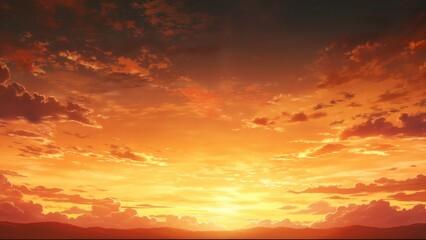Obraz premium 山並みに沈む夕日と夕焼け空