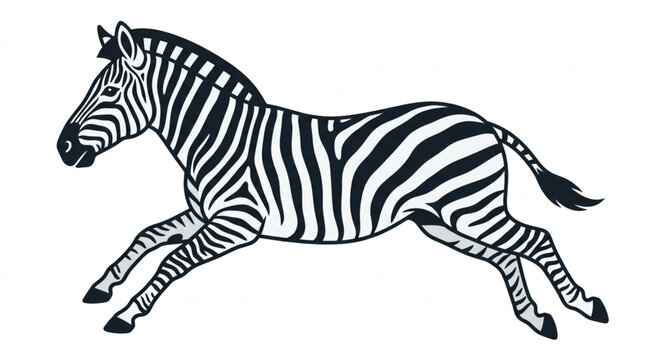 A running zebra with black and white stripes.