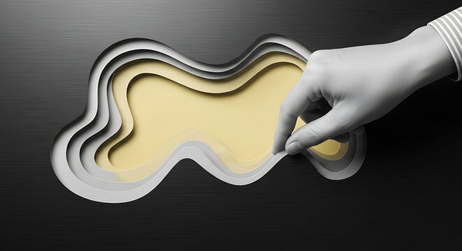 Hand holding paper cutout of head with glowing yellow brain area on dark background