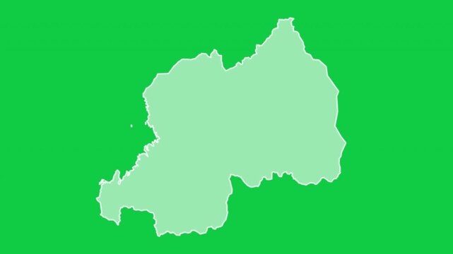Rwanda map glow trace outline animation green background