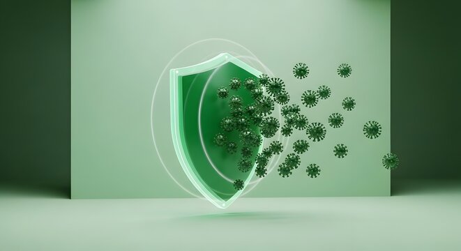 Green shield deflecting virus particles