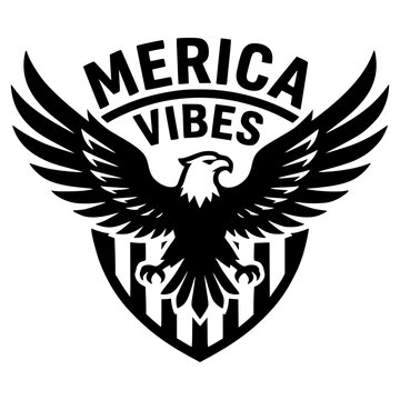 Merica Vibes Patriotic Bald Eagle Emblem with US Flag Shield - Fourth of July Graphic