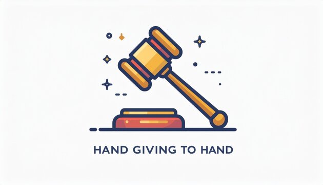 Minimalist illustration of a stylized generic gavel and an abstract background representing a charity auction for non profit event promotion and bidding website graphics