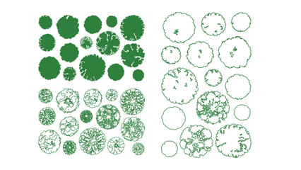 Architectural flat top view trees collection for professional landscaping site plans. © Sara Studio