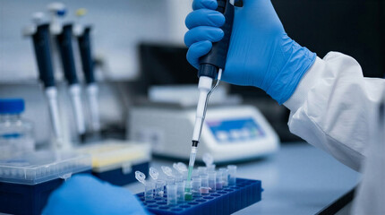 Fototapeta premium Scientist Using Micropipette for Laboratory Research and Testing