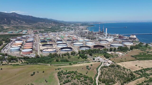 Drone Panorama of Saras Refinery Complex in Sarroch South Sardinia
