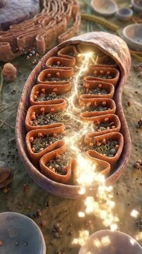 Mitochondrion organelle, producing vital cellular energy through powerful metabolic respiration, generating adenosine triphosphate molecule powering life function.