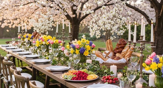 Outdoor Easter dinner party celebration.