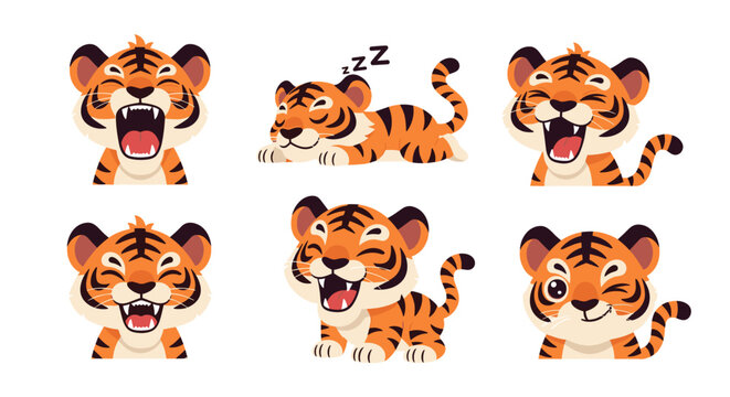 Cute Cartoon Tiger Cub Expressions and Poses.