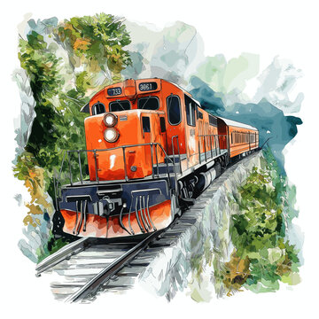 Devils Nose Train. Devils Nose Train hand drawn watercolor illustration