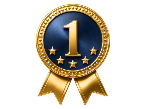 Golden number 1 award medal, first place winner badge, premium quality achievement isolated PNG with Transparent Background