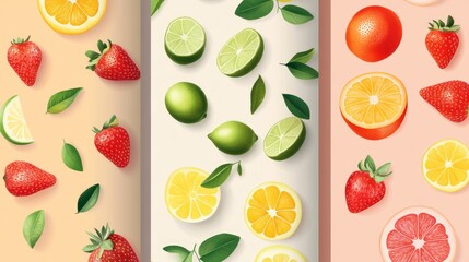Obraz premium Colorful fruit slices pattern, vibrant, fresh, healthy, digital design, food, background, display, digital art