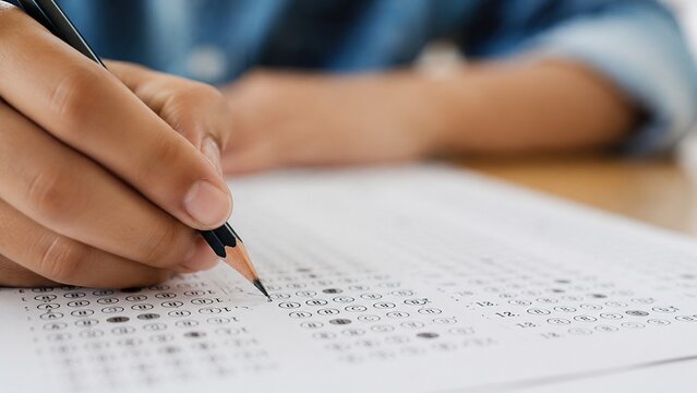 Standardized Test Day: Student Answering Questions on a Multiple Choice Form.