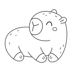 Obraz premium Kawaii capybara coloring page, Cute capybara coloring book for kids and adults, Animal doodle outline, Hand drawn vector digital stamp