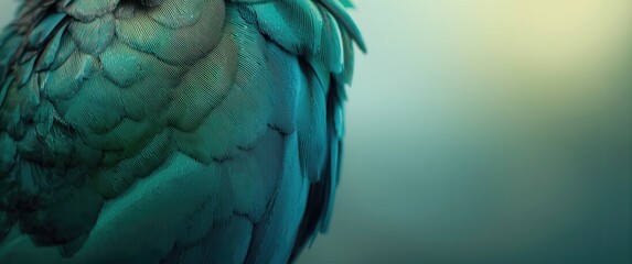 Obraz premium Textured Bird Feathers Close-Up Turquoise and Green Tones, Soft Focus Background