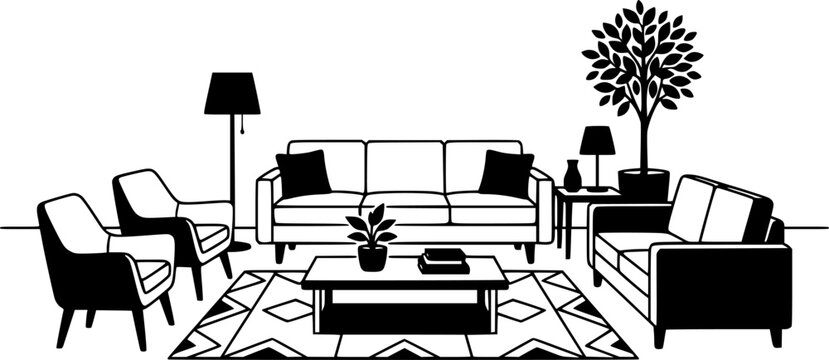 Sofa and couch collection, furniture set, seating area, flat vector illustration

