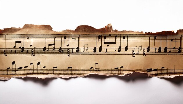 vintage torn paper strip of sheet music with musical notes