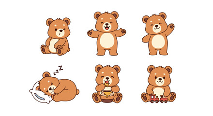 Obraz premium Cute cartoon bear collection with different poses and activities.