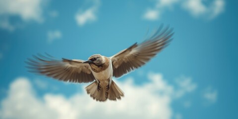 Fototapeta premium Bright blue sky framing a hobby bird in dynamic motion