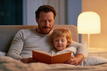 Obraz premium father reading bedtime story to child in bedroom mindfulness-wellness early-childhood-education