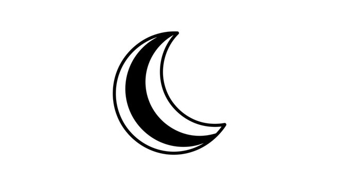 Stylized black and white outlined crescent moon icon with striped fill, simple celestial symbol vector illustration on a white background.