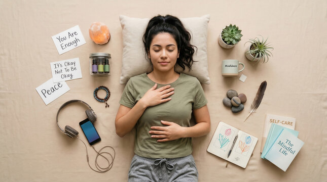 Selfcare and mindfulness routine for emotional wellness and inner calm