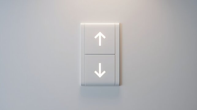 Close up of minimalist call button with up and down symbols
