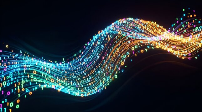 Abstract Digital Wave of Binary Code Data Flow, Futuristic Technology Concept