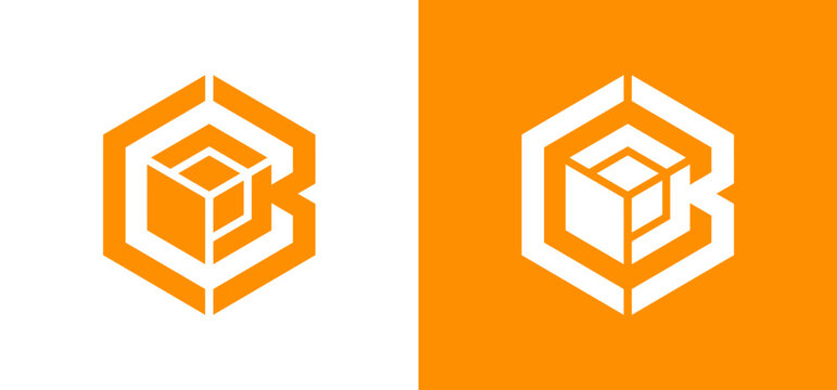 Vector logo of a hexagon geometric letter b in orange and white for branding and graphic identity, suitable for modern businesses.