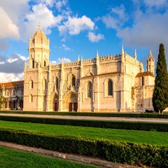 Fototapeta premium A large, ornate church with a well-manicured lawn